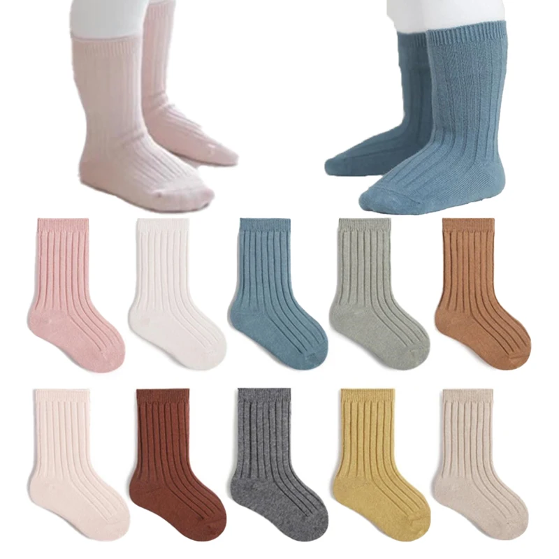 

Vintage Solid Color Ribbed Socks for Toddler Girls Clothing Children Cotton Knee High Socks Boys Sports Socks Christmas Gift