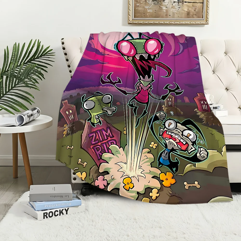 Funny Cartoon I-Invader Zim Blanket Blanket for Couch Sofa Travel Home Hiking Picni Bed Beding Flannel Blanket birthday gift