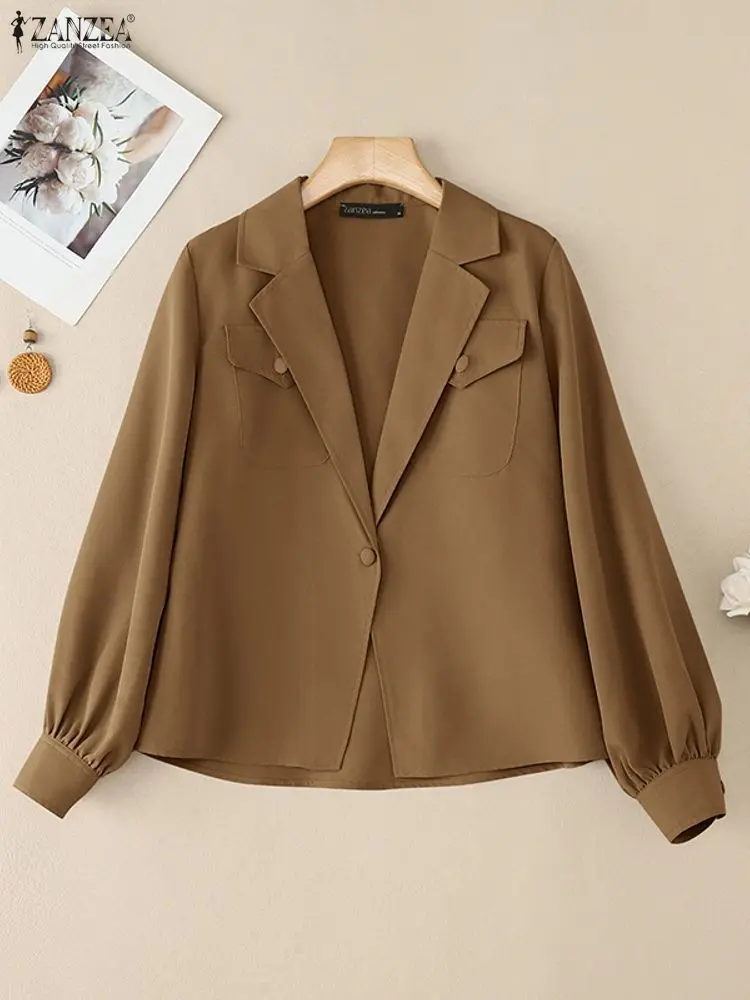 

2025 ZANZEA Fashion Women Jackets Autumn Long Sleeve Solid Slim Fit Coats Stylish Casual OL Work Outwear Female Thin Coats Tops