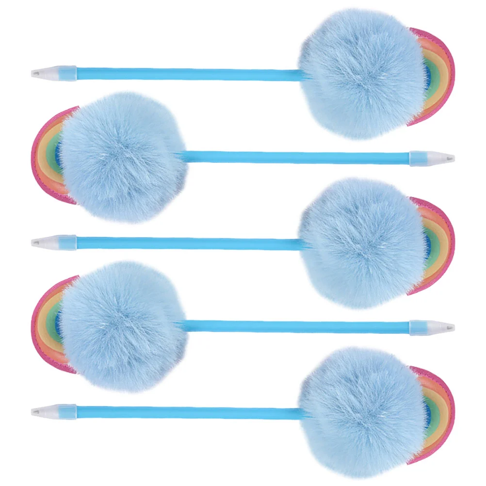 5 Pcs Ballpoint Pen Novelty Ball-point Pens Creative Fluffy Name School Supplies Pompom Shaped for Students