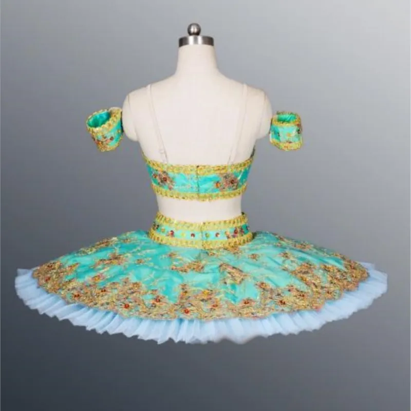 Custom Size Stage Performance Wear Green Crop Top Pancake Tutu Ballet Professional