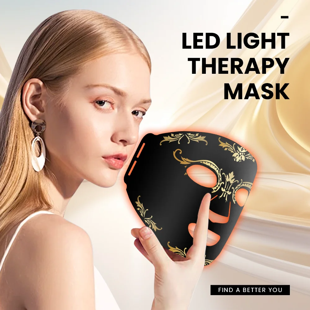 Maschera LED in silicone per il viso e il collo 4 in1 Terapia fotonica a luce LED a 4 colori Maschera flessibile per la bellezza del viso Illumina la pelle Dispositivo per la cura della pelle