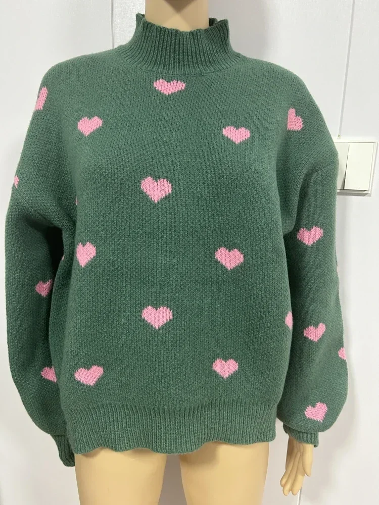 Pull en tricot à motif d\'amour pour femmes, haut polyvalent, pull tendance, streetwear décontracté, vêtements à la mode, adt Fit, nouveau, 2024