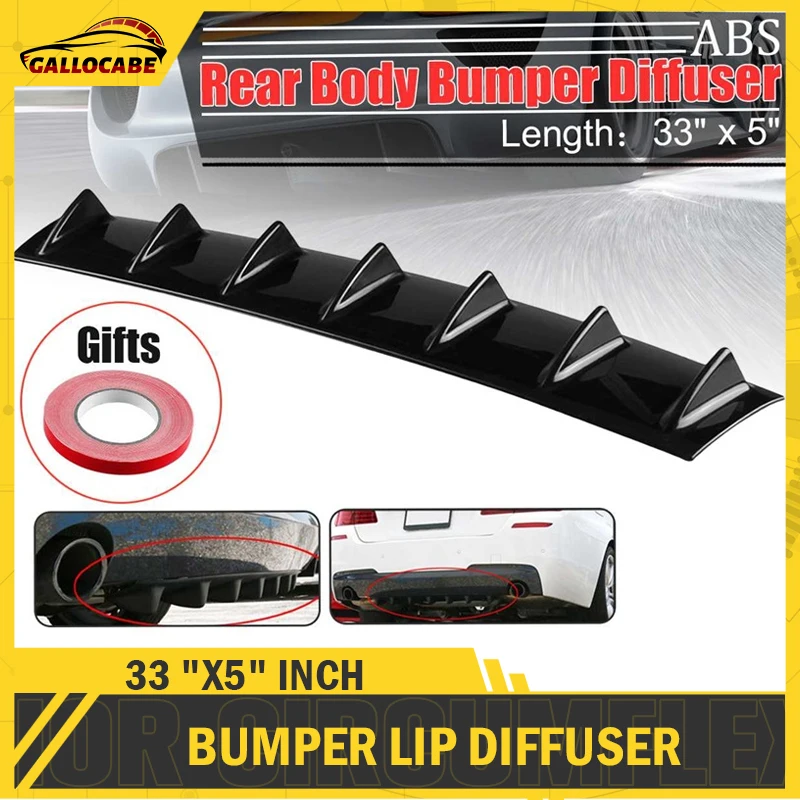 Hot Sale Universal Car Rear Bumper Lip 7-Fin Shark Fin ABS Diffuser Bright Black Without Drilling