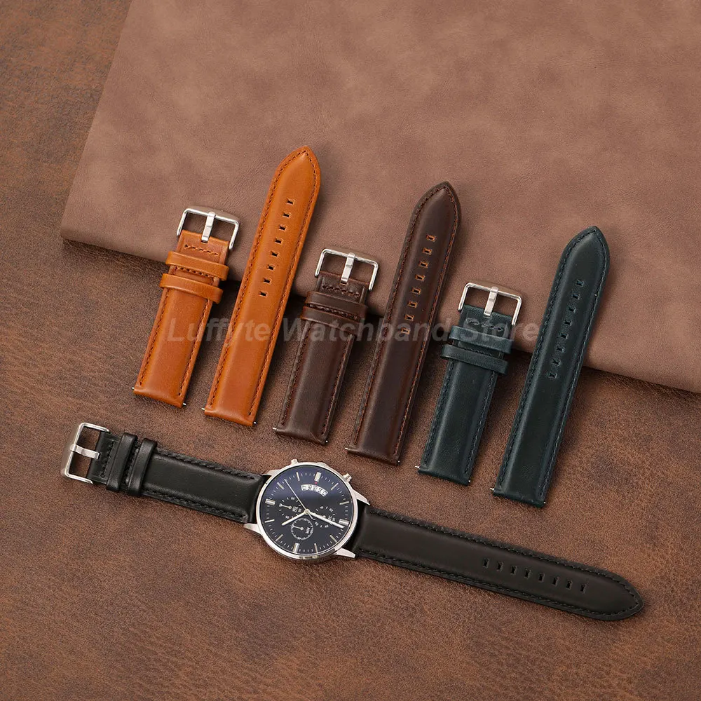Retro Business Men Calfskin Oil Wax Leather Wrist Strap 20 22mm with Gift Packing Box Replacement Quick Release Watchband