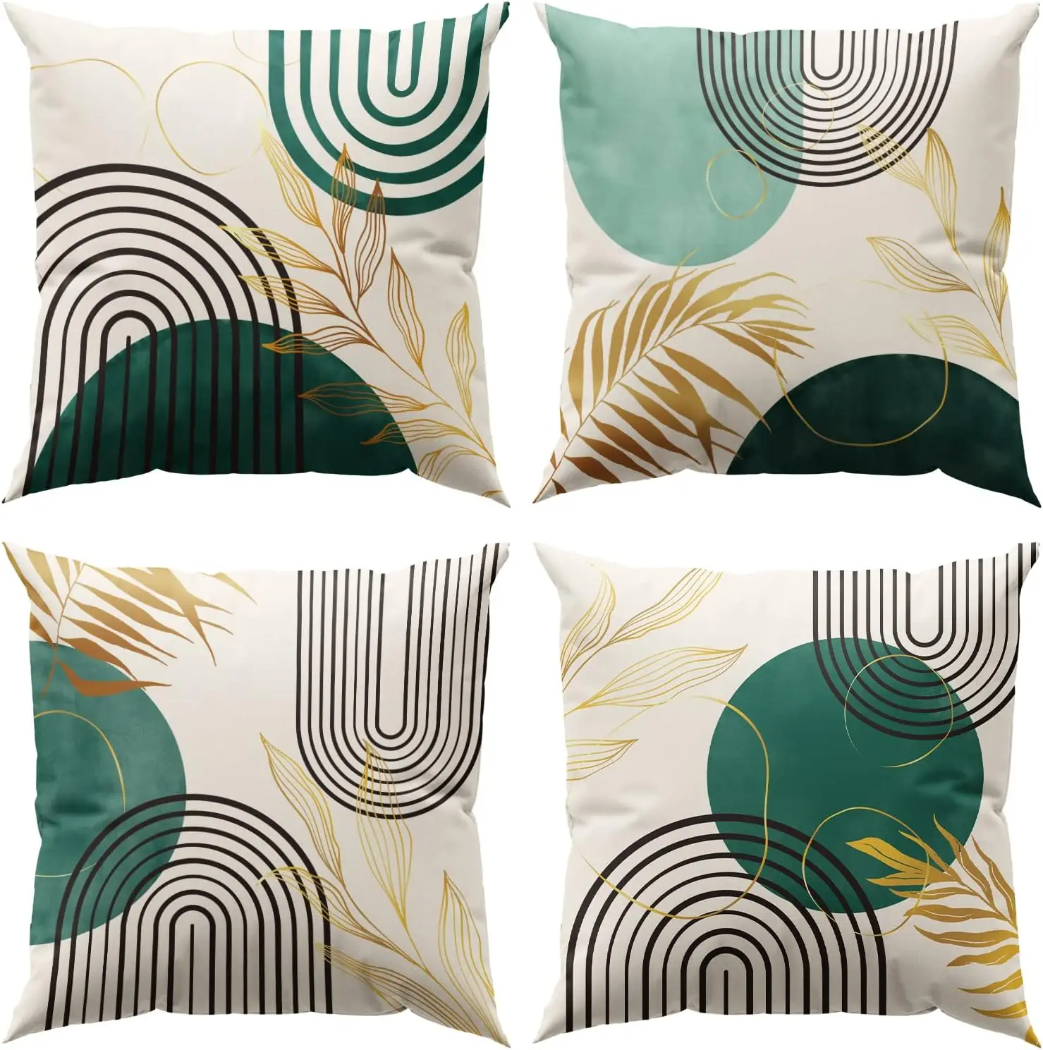 

Green Boho Pillow Covers 20X20 Mid- Modern Throw Pillows Abstract Geometric Throw Pillow Covers Gold Leaf Pillowcases For Sofa
