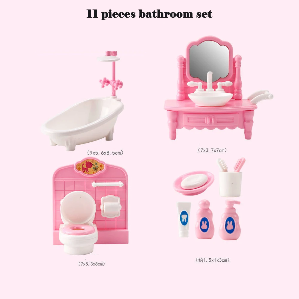 10 articoli Kawaii rosa miniatura casa delle bambole accessori per mobili giocattoli per bambini bagno camera da letto cucina cose da cucina per il