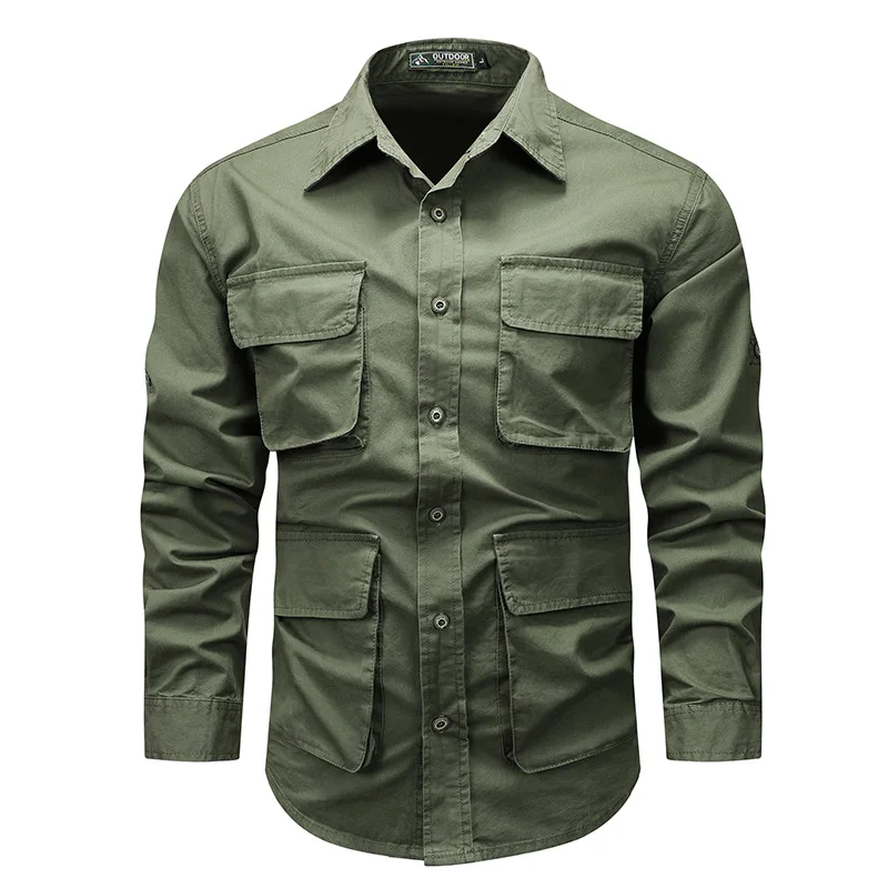 2024 New Men\'s Tactical Shirts Summer Lightweight Quick Drying Hiking Long Sleeve Outdoor Work Cargo Shirts Military