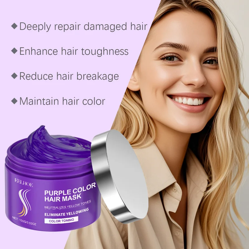 

Keratin Purple Hair Mask - Toning Treatment For Blonde & Bleached Hair - Neutralizes Brassiness & Hydrates Damaged Hair