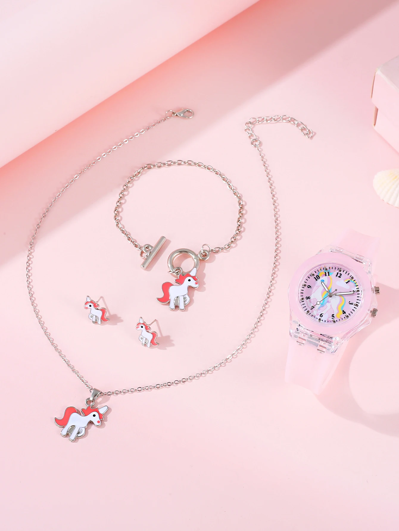 5PCS pink cute silicone Unicorn digital watch and unicorn bracelet sales Jewelry set l Gift no gift box