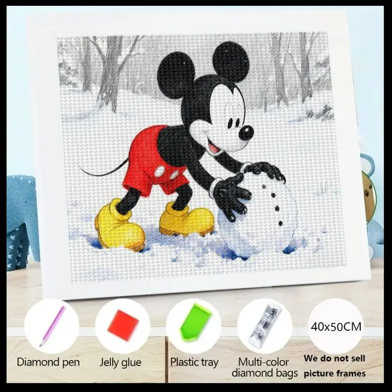 

1 шт., Зимняя сцена снеговика с Микки Маусом Диснея, 5D, полная дрель, набор для алмазной живописи - DIY, персонаж мультфильма, стразы, художественное ремесло - P