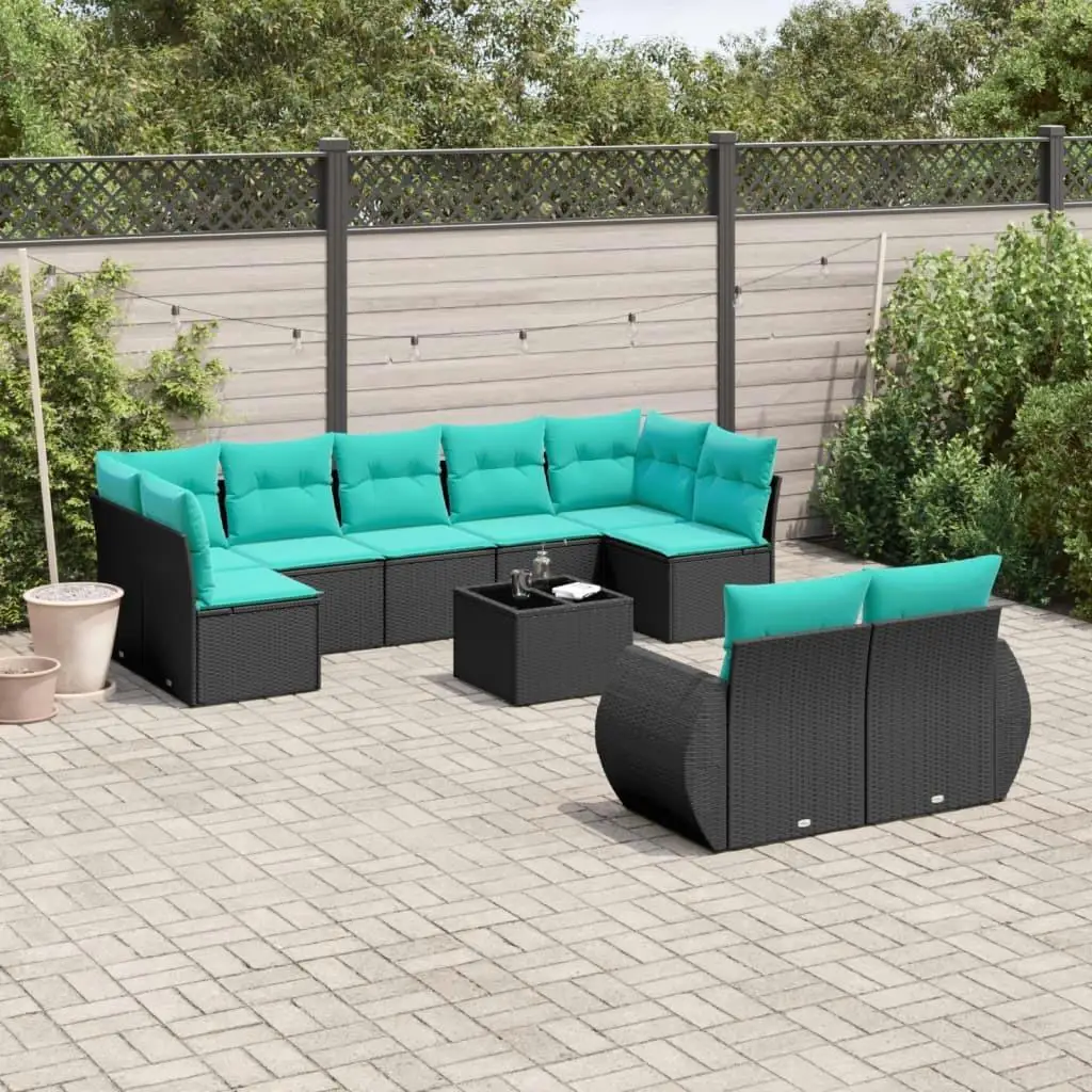 

Stylish 10 Piece Outdoor Sofa Set with Cushions Black Wicker Patio Furniture