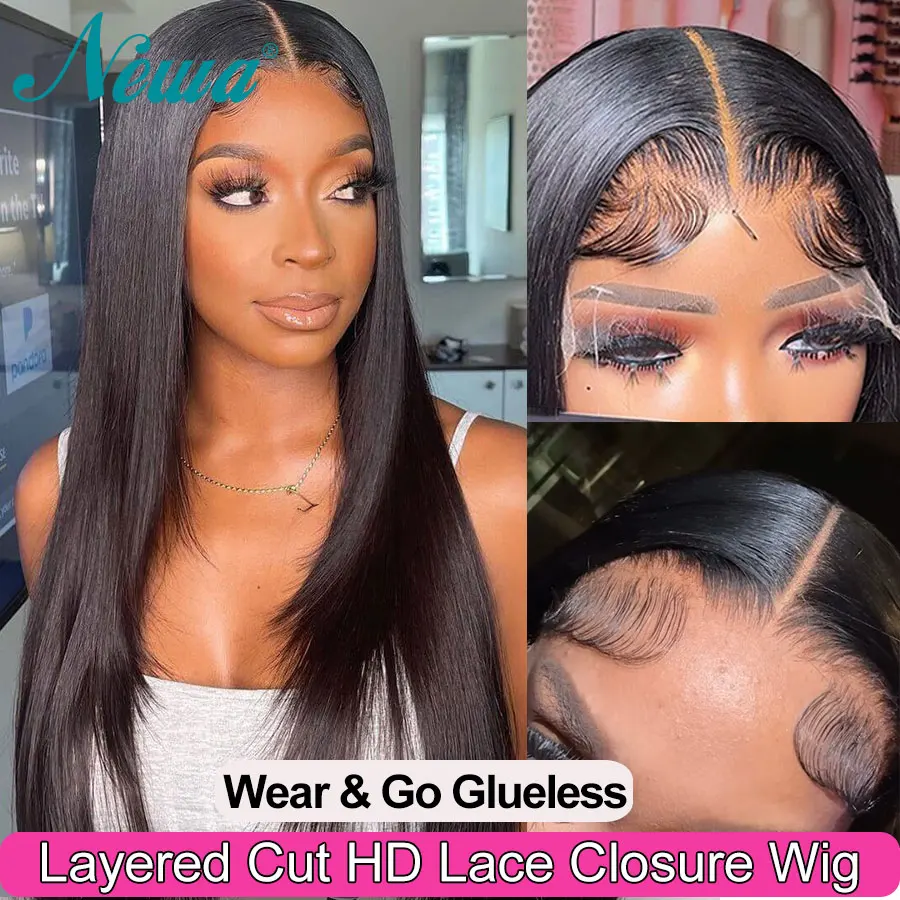 HD Lace Glueless Wigs Layered Cut Straight 5x5 HD Lace Closure Wigs Ready to Wear HD Lace Closure Human Hair Wigs Pre Plucked