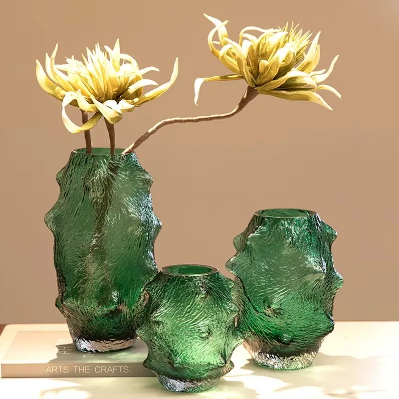 Sea cucumber glass vase green irregular shape wrinkle creative decorative ornament dining table flower arrangement vase