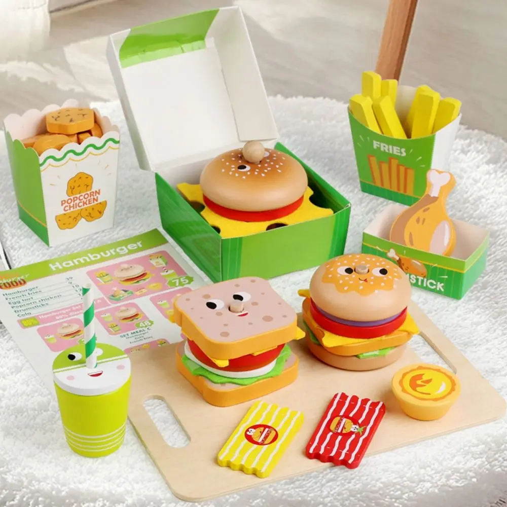 Houten speelhuis Burgerspeelgoed Stapelspel Hamburger Sandwich Fantasiespel Keuken Voedselspeelgoed Prachtig vakmanschap