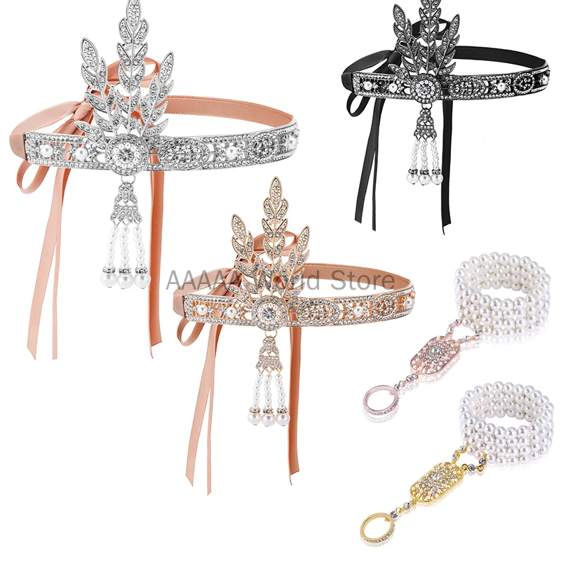 Women's 1920s Deco Vintage Hair Accessoy with Bracelet Great Gatsby Flapper Dress Accessories