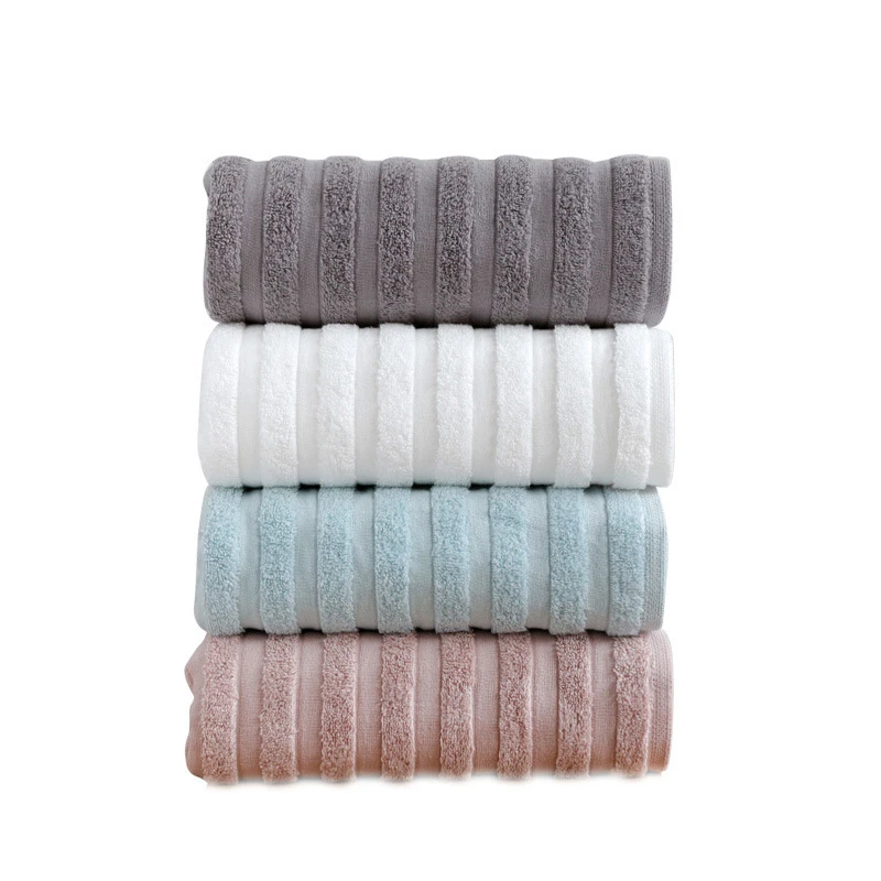 

1Pc 70x140cm 100% Cotton Water Absorbent Striped Solid Color Soft Home Bathroom Adult Bath Towel
