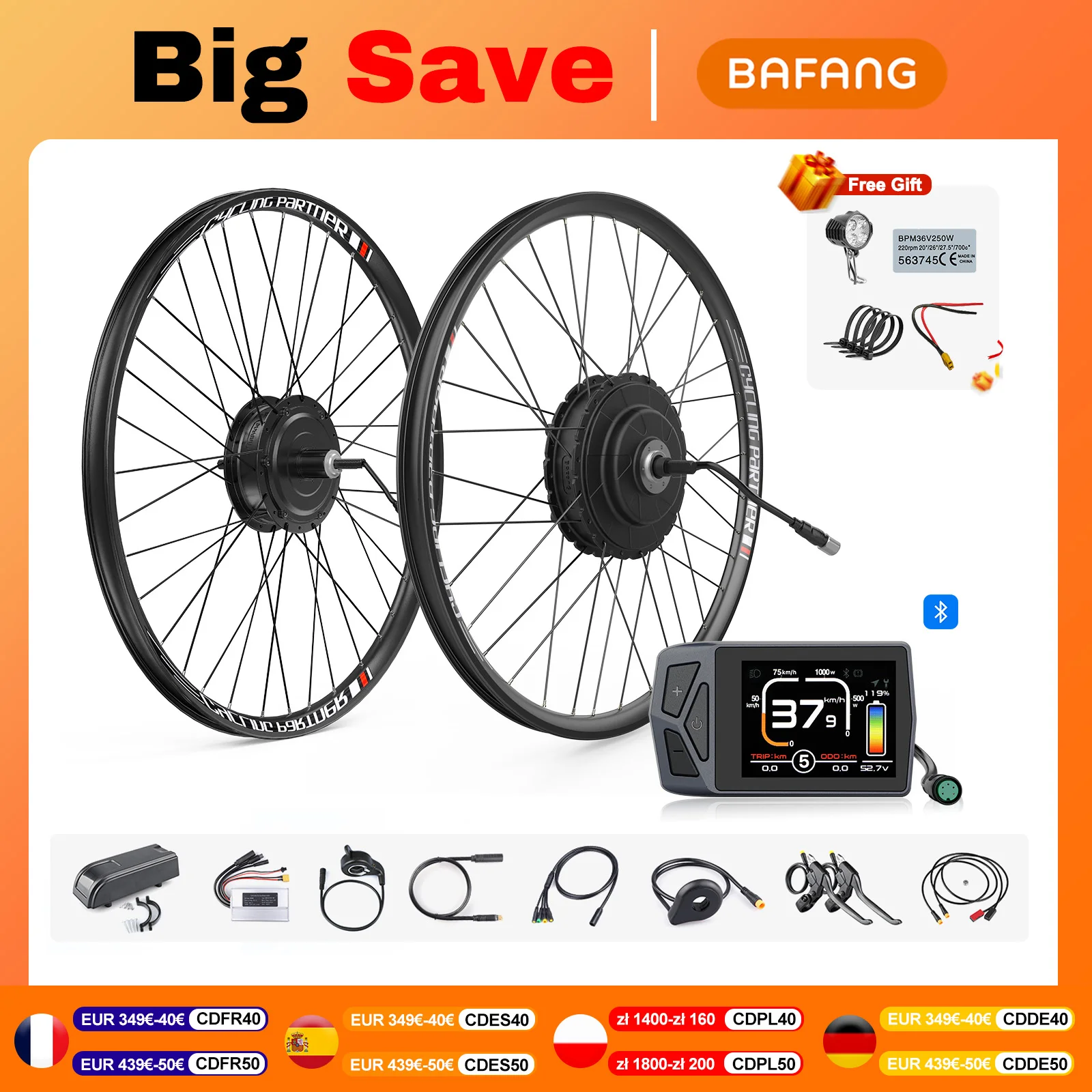 Bafang Wheel Hub Motor 750W 500W 250W Electric Bike Conversion Kit 20 26 27.5 28 29 700C Rear Front Drive Engine 8fun eBike Kit