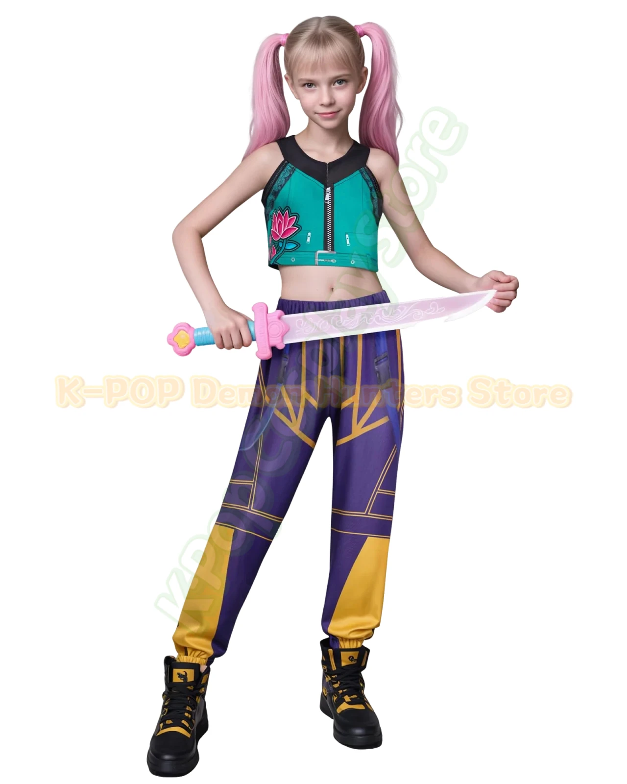 Disfraz de Rumi Mira Zoey para niños, disfraz de cazadores de demonios KPop, disfraz dorado de K Pop Huntrix, traje de fiesta de Halloween para niños