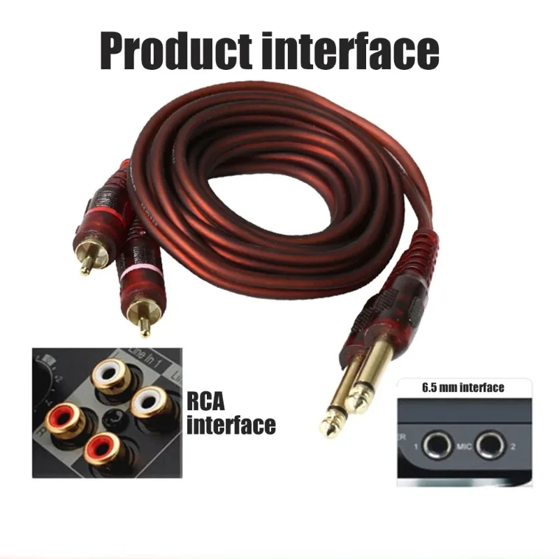 New Arrival 1Pcs 1.5M Cable, Dual RCA Male to Dual 6.35mm 1/4 inch Male Mixer Audio Cable