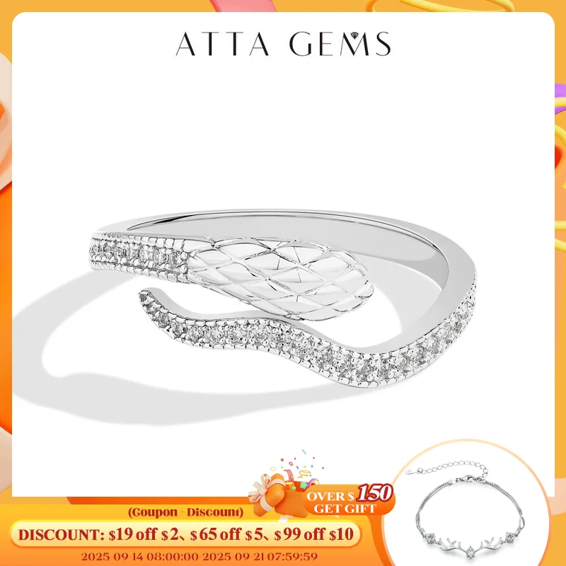 

ATTAGEMS Snake Half Eternal Moissanite Ring for Wome Engagement 925 Sterling Silver Engagement Wedding Charm Band Fine Jewellery