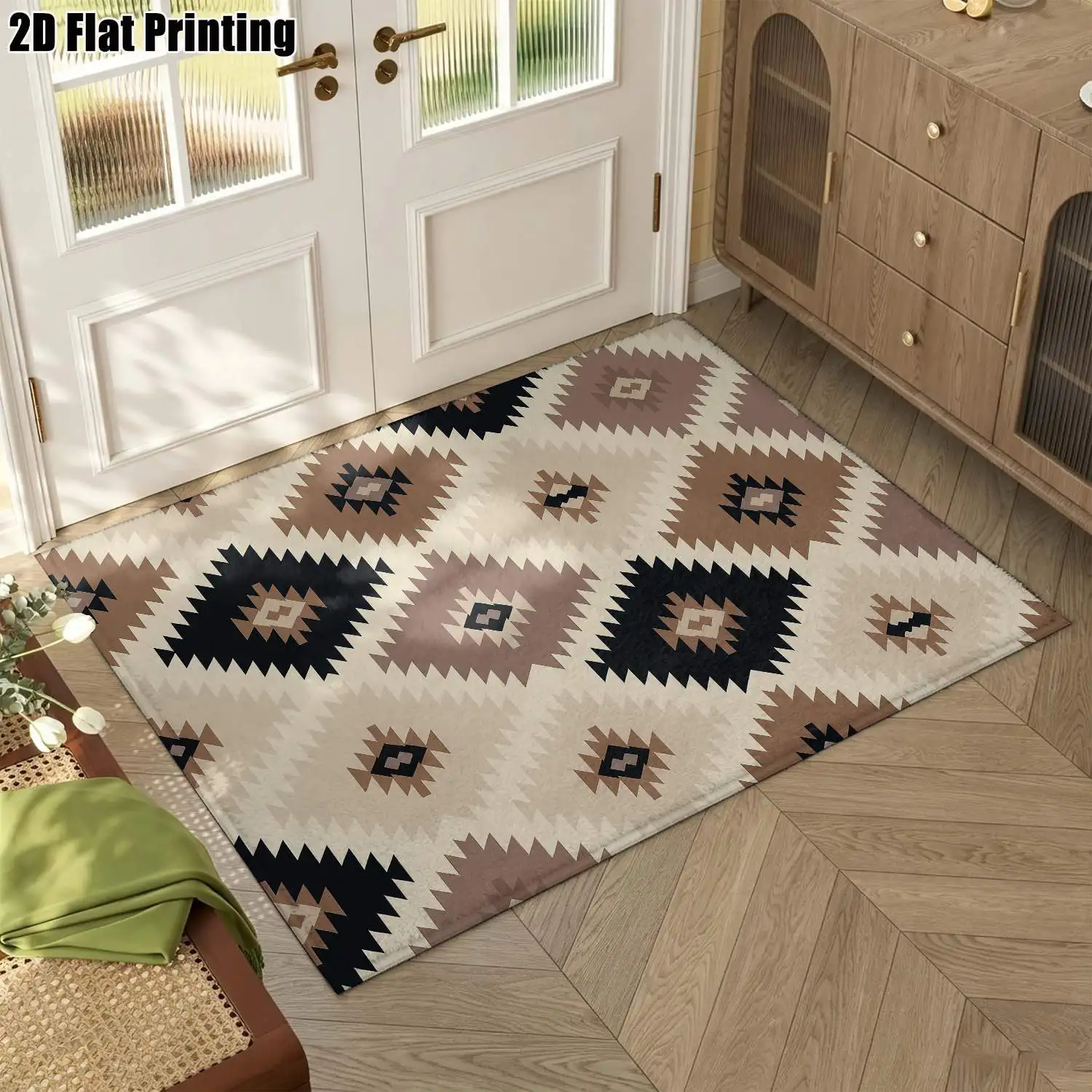 1Pc 2D Printed Geometric Diamond Pattern Carpet, Nordic/Retro/Bohemian Style, Machine Washable, Multi-Size for Home Decor, Multi-Scene Use