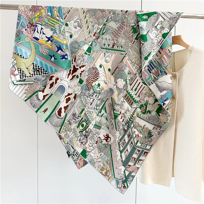 공장 직영 럭셔리 대형 여성용 스카프 패션 브랜드 여성 프린트 실크 울 반다나 스카프