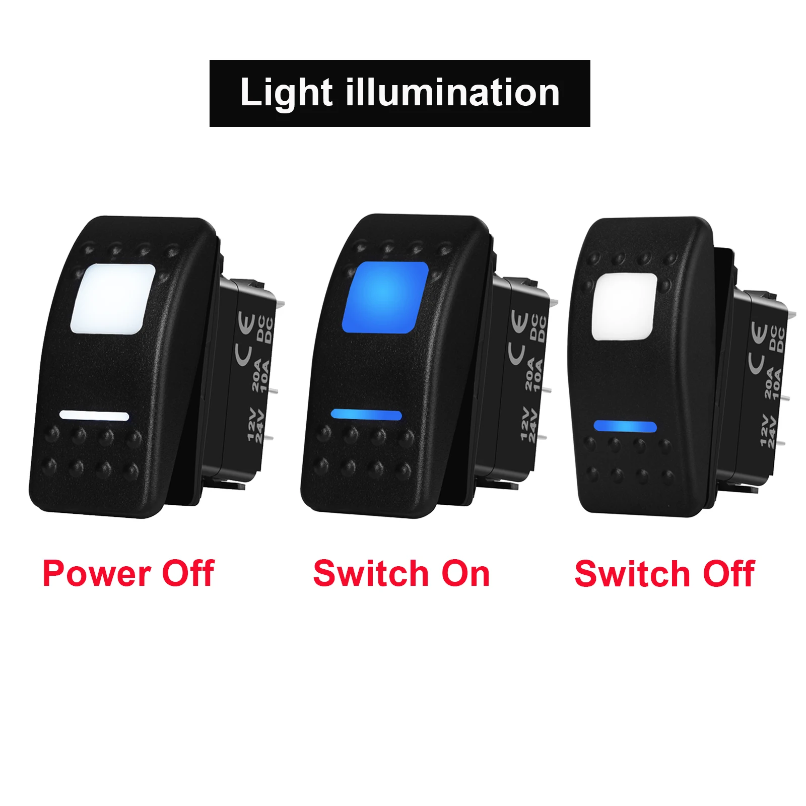 12V 20A /24V 10A 5PIN ON OFF Universal Rocker Switch LED Light Illumination for Can Am Maverick Car Marine Boat Waterproof IP66