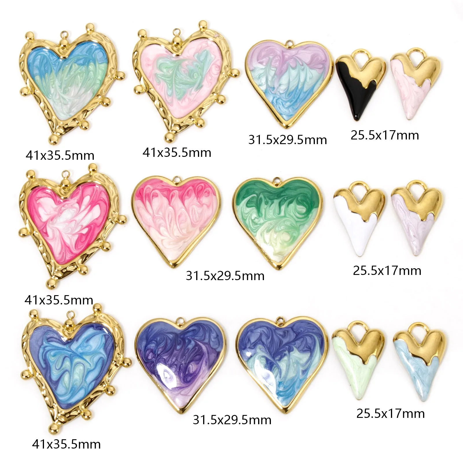 DoreenBeads 304 Stainless Steel Valentine\'s Day Pendants Gold Color Heart Enamel Charms For DIY Necklace Jewelry Making, 1 Piece