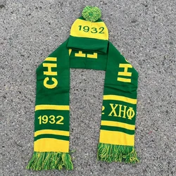 Chi Eta Phi Wool Knitted Women's Winter Green yellow Scarf Hat Set 1932 Women's Gift