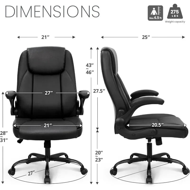 NEO CHAIR Ergonomic Office Chair PU Leather Executive High Back Computer Desk Chair Adjustable Height Flip-up