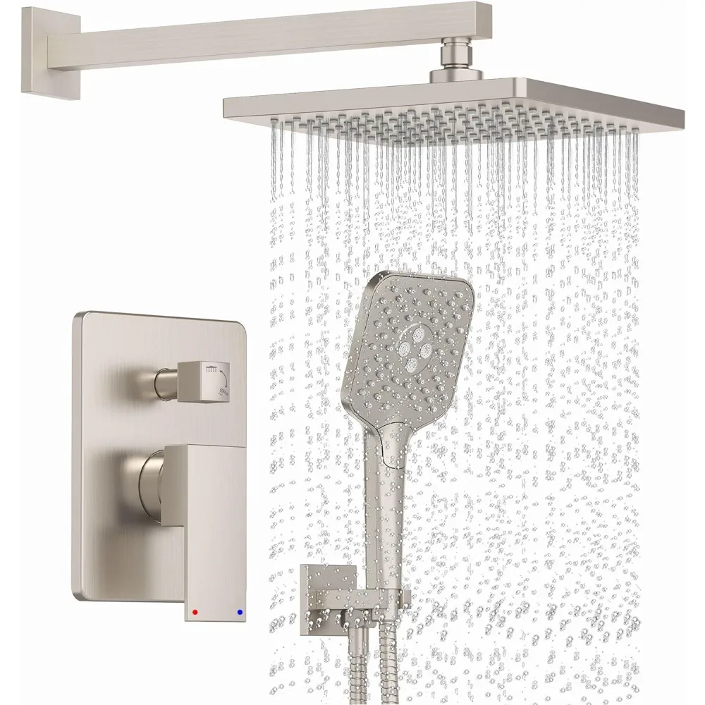 

Shower System Wall Mounted Shower Faucets Sets Complete with High Pressure 10" Rain Shower Head and 3-Setting Handheld Head Set