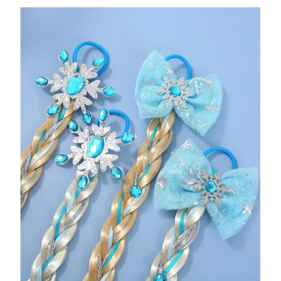 Girls Snowflake Hair Bow Kids Rainbow Hair Tie Princess Accessories Toddler Snowflake Elastics Baby Accessories Hair Bands Braid