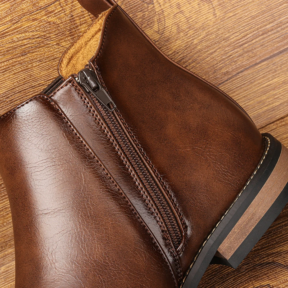 Chelsea-Stiefel für Herren, elastische Seitenstiefel, Herrenstiefel, Smart-Casual-Stiefel für Männer, niedriger Absatz, elastischer Seitenverschluss zum Anziehen. – Detail 9