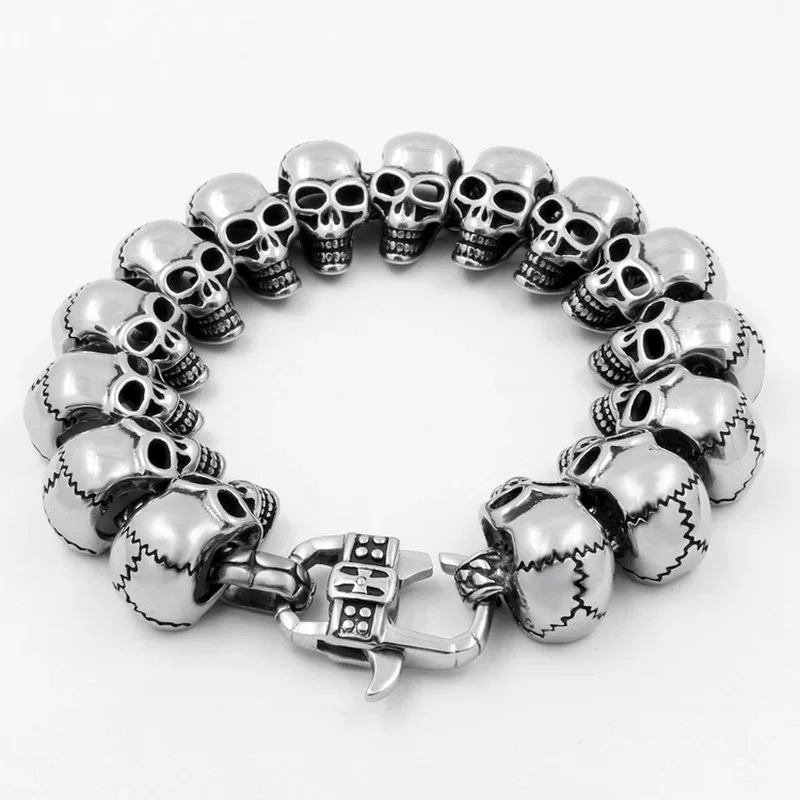 

Creative Retro Punk Stainless Steel Skull Charm Bracelet Men Bangle Man Jewelry Self defense Chain Outdoor EDC tools