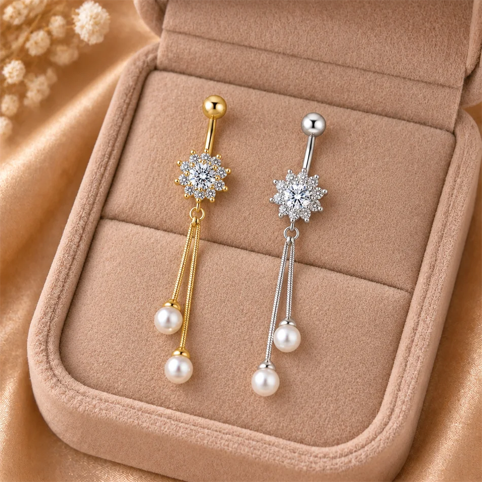 Dainty Long Chain Pearl Belly  - Belly Bar Titanium ulasan dan harga
