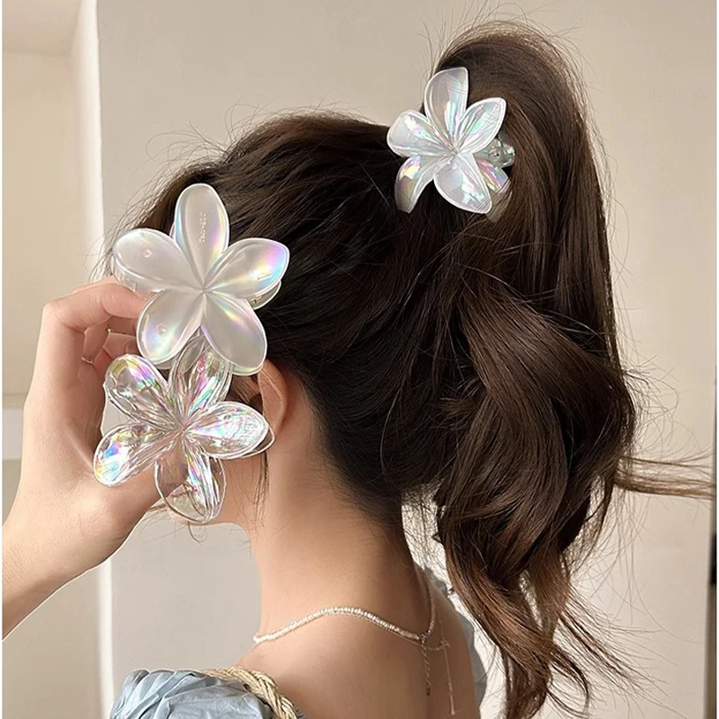 

Simple Frangipani Shark Clip Transparent Frosted Texture Hair Clip Sweet Temperament Girls Hair Accessories