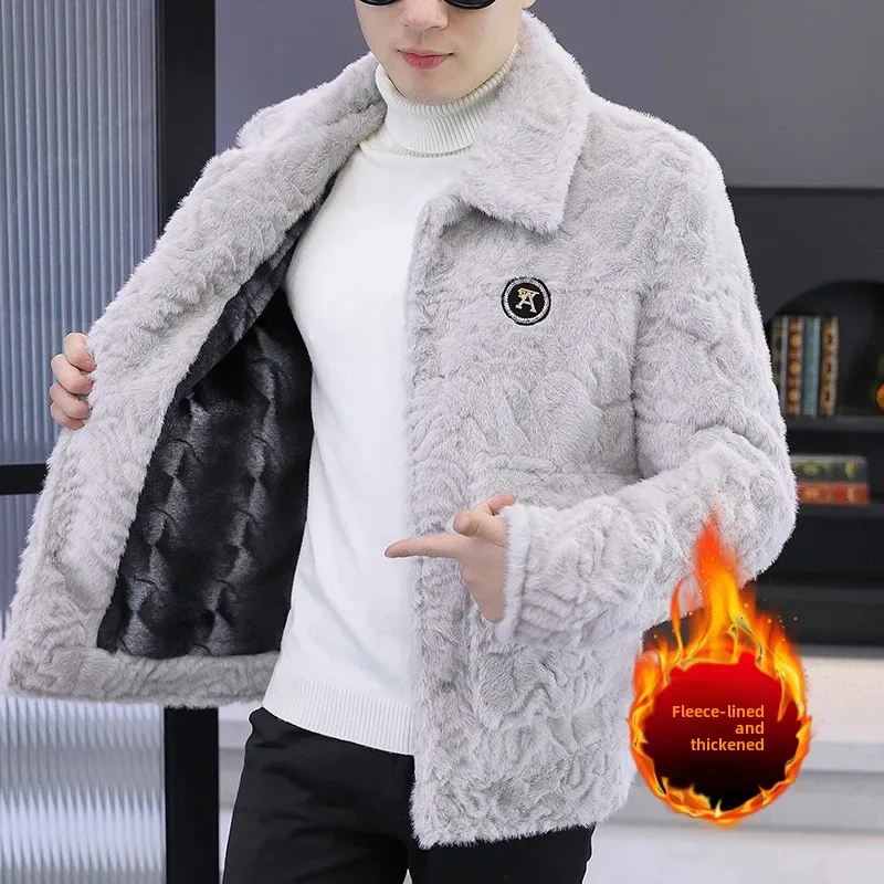 Winter Faux Fur Jacket for Men Fashion Thickened Warm Coats Casual Business Social Streetwear Leather Jacket Men Clothing