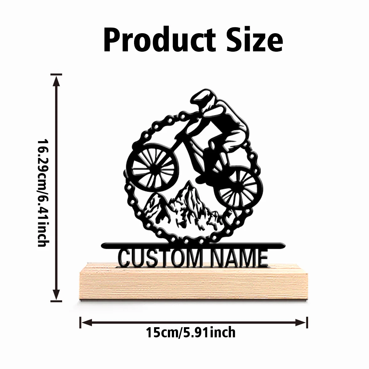 1pc Fashion Personalized Custom Mountain Bike Metal Statues Adventure-Themed Desk Gift with Wooden Base Perfect for Travelers
