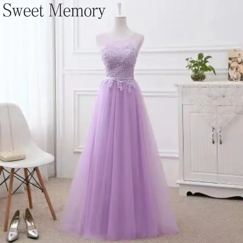 Customized Gray Purple Lilac Bridesmaid Dresses Girls Women Sweet Memory Mesh Tulle Lace Up Corset Evening Party Dress Long