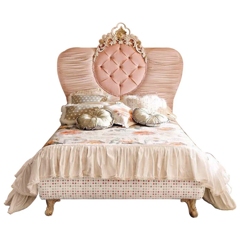 

French court solid wood carved princess bed European girl storage single bed
