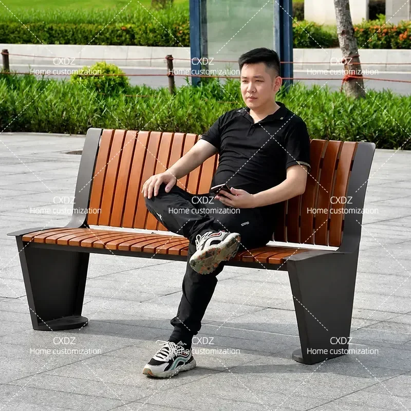 Outdoor Park Bench Stainless Steel Frame Preservative Wood Slats Plastic Wood Pineapple Grid Design Courtyard Leisure Seating