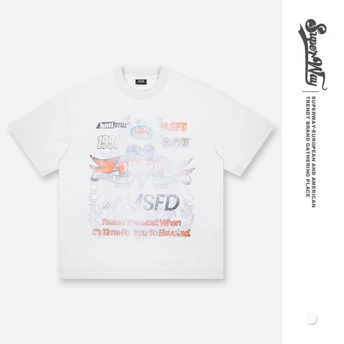 SUPER WAY 2026 Tshirts Spring Summer New Trend Brand American Street Retro Heavy Wash Full-Print Short Sleeve T-Shirt F548