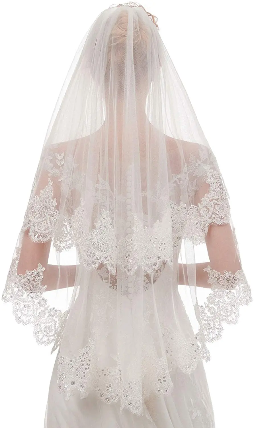 Women's Short 2 Tier Lace Wedding Bridal Veil With Comb bridal accessories  velo de novia