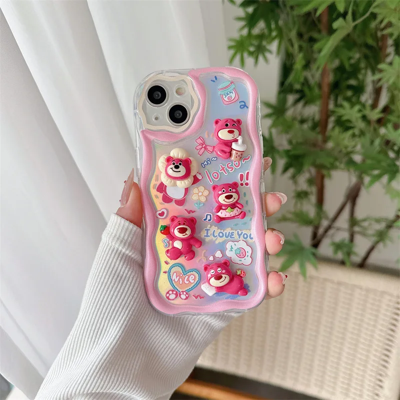 Pink Lotso doll Toy Story3 Strawberry Bear Anime Phone Case For iPhone 15 14 13 12 11 Pro Max 14 15 Plus Case Cute cartoon Cover