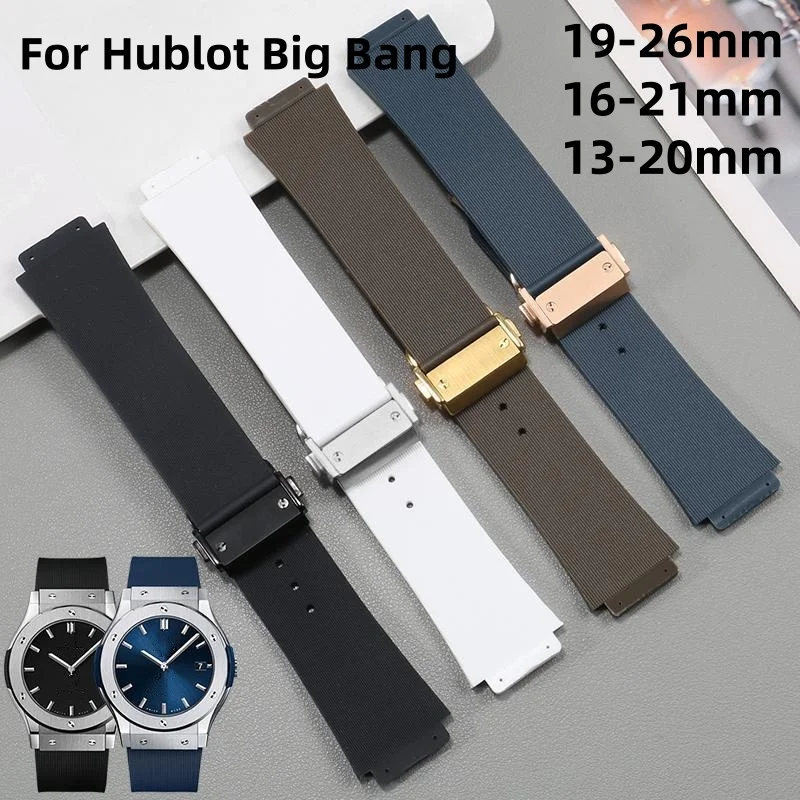 19-26mm 16-21mm 13-20mm Silicone Watch Strap Stainless Steel Folding Buckle Bracelet for Hublot Big Bang Classic Fusion Series