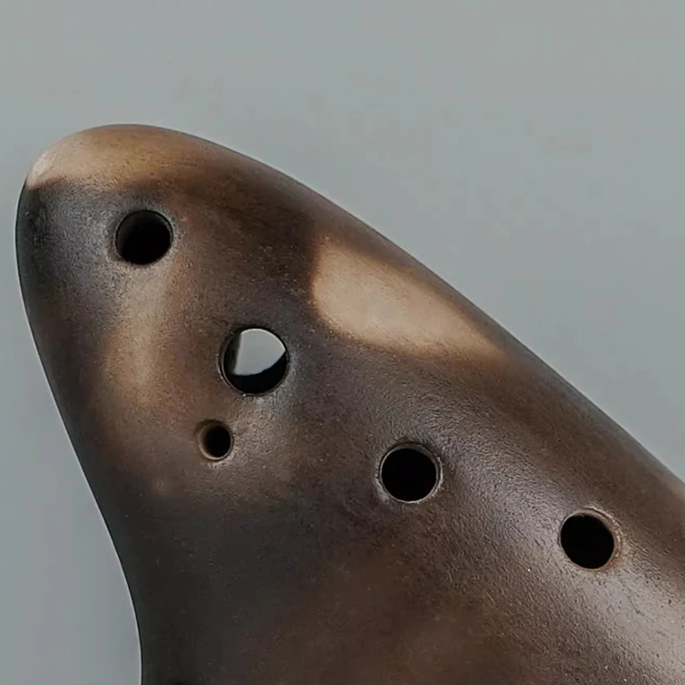 ocarina 12 Holes MidrangeTone C High pitched Tone C Smokey Straw Fired Ceramic Ocarinas with Protective Bag