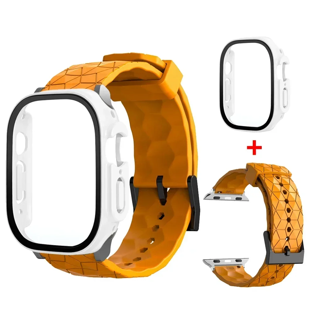 Watch Case+Strap For apple watch ULTRA 2 3 49mm 45mm 44mm 41mm 40mm Football Pattern correa Bracelet iwatch 4/5/6/SE/7/8/9 cases