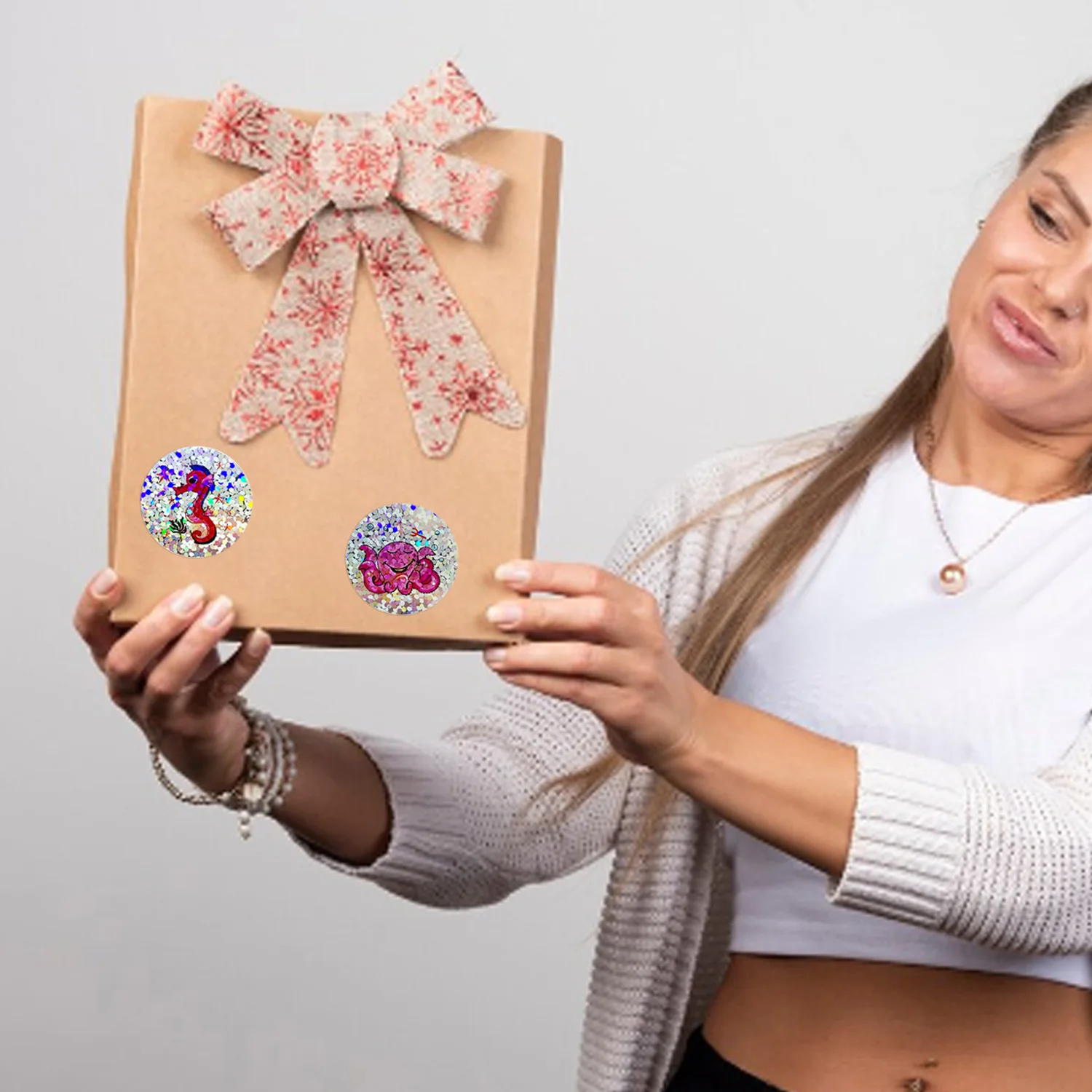 500pcs Rainbow Laser Stickers Cartoon Marine Animal Stickers Children DIY Handmade Scrapbooking Stationery Sticker