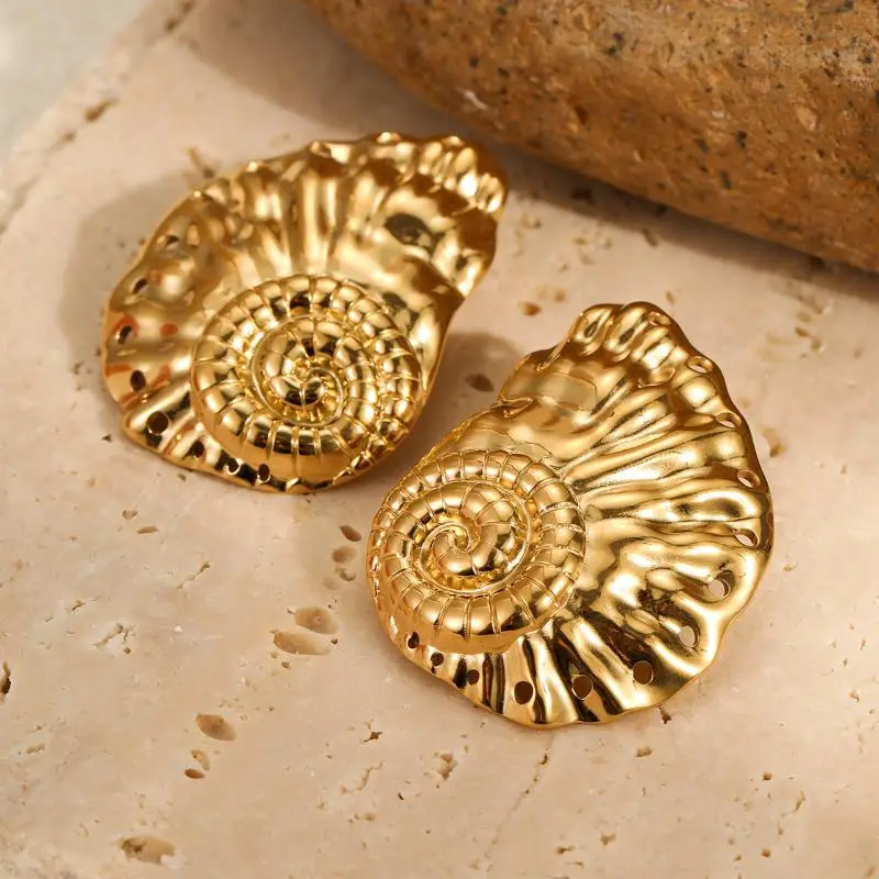 Gold Plated Conch Shell Earrings With Hypoallergenic Posts And Tarnish Resistant Finish Perfect For Beach Vacation Daily Wear